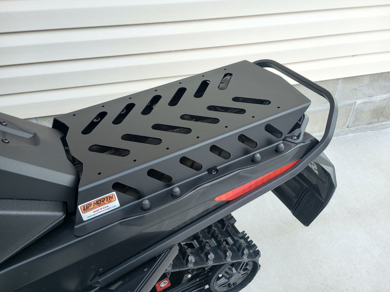 Pro Series 137X Cargo Rack installed onto the tunnel of a Ski-Doo® Rev™ G5 Mxz 137"